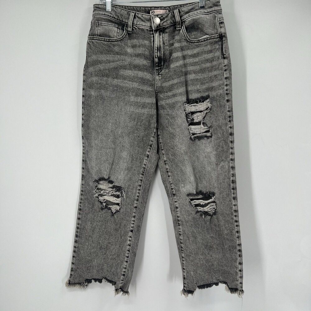 SO High Rise Straight Crop Jeans Distressed Gray Denim 30” Grunge Punk